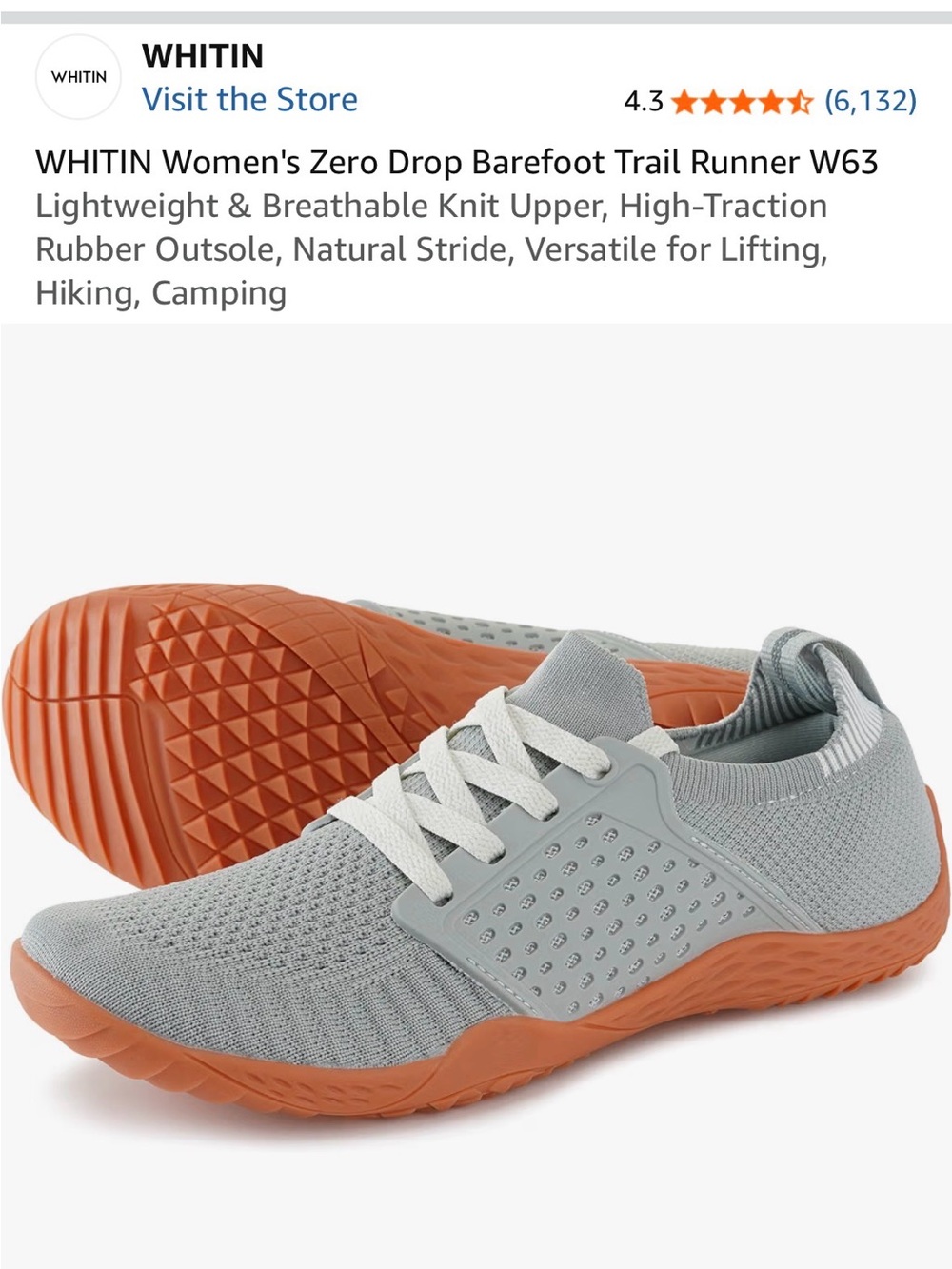 WHITIN Women's Barefoot Trail Runner in Light Gray and Orange